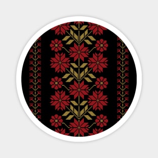 Traditional Tatreez Embroidery Flowers Design 9 red-gld Magnet